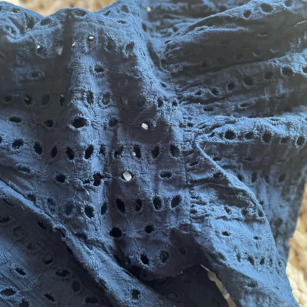 Navy Blue Cotton Eyelet Midi Dress - Picture 7 of 8